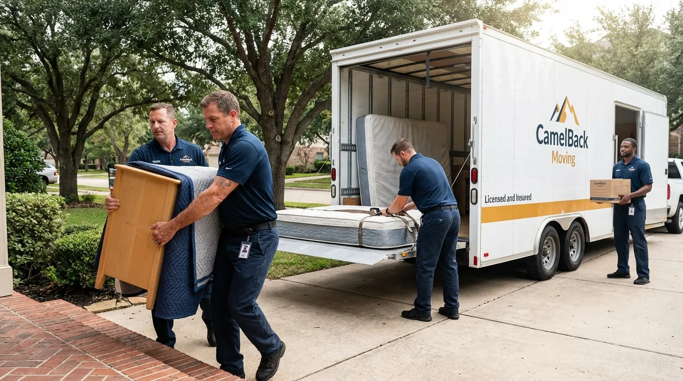 Crew loading residential truck for cross-state move from Atkinson, NH