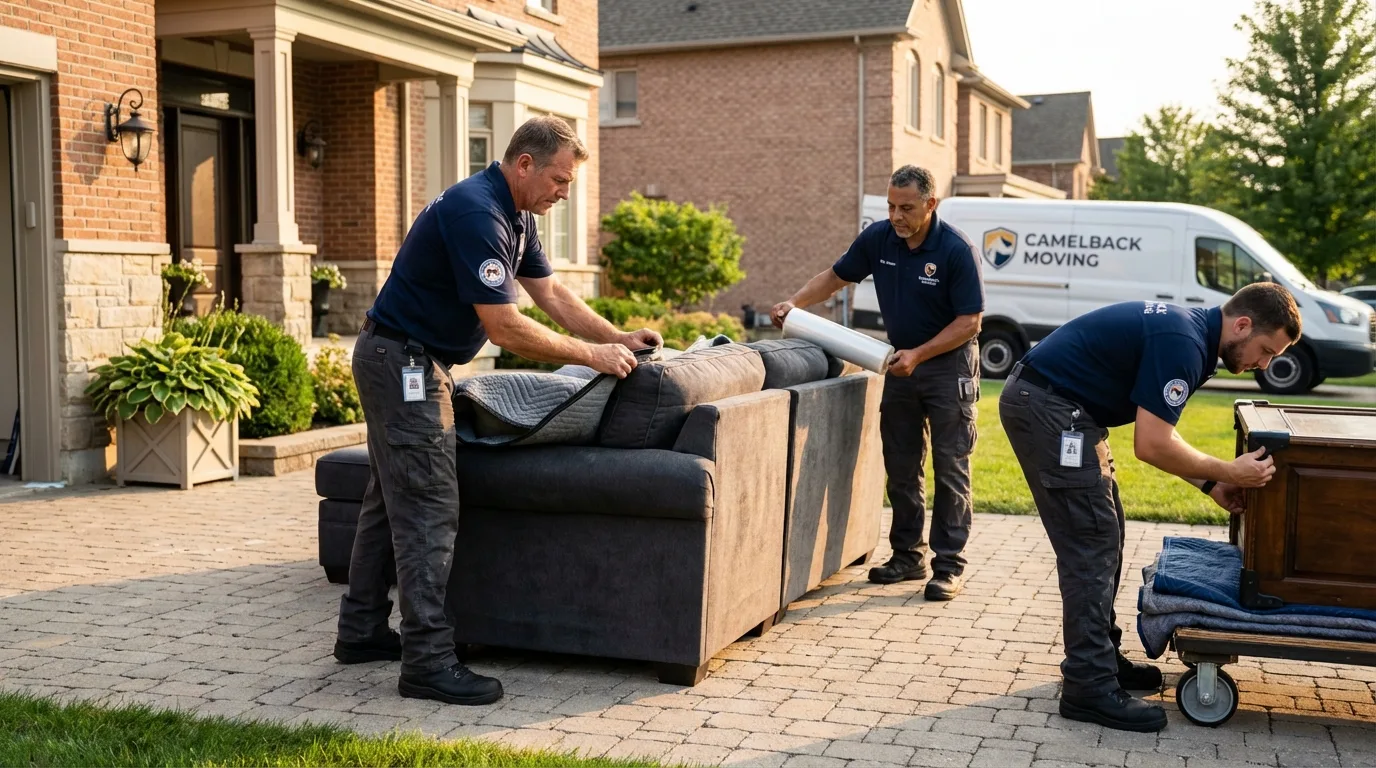 Large estate moving crew wrapping furniture in Atkinson, NH