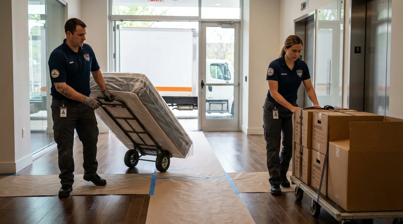 Professional apartment movers loading elevator in Atkinson, NH